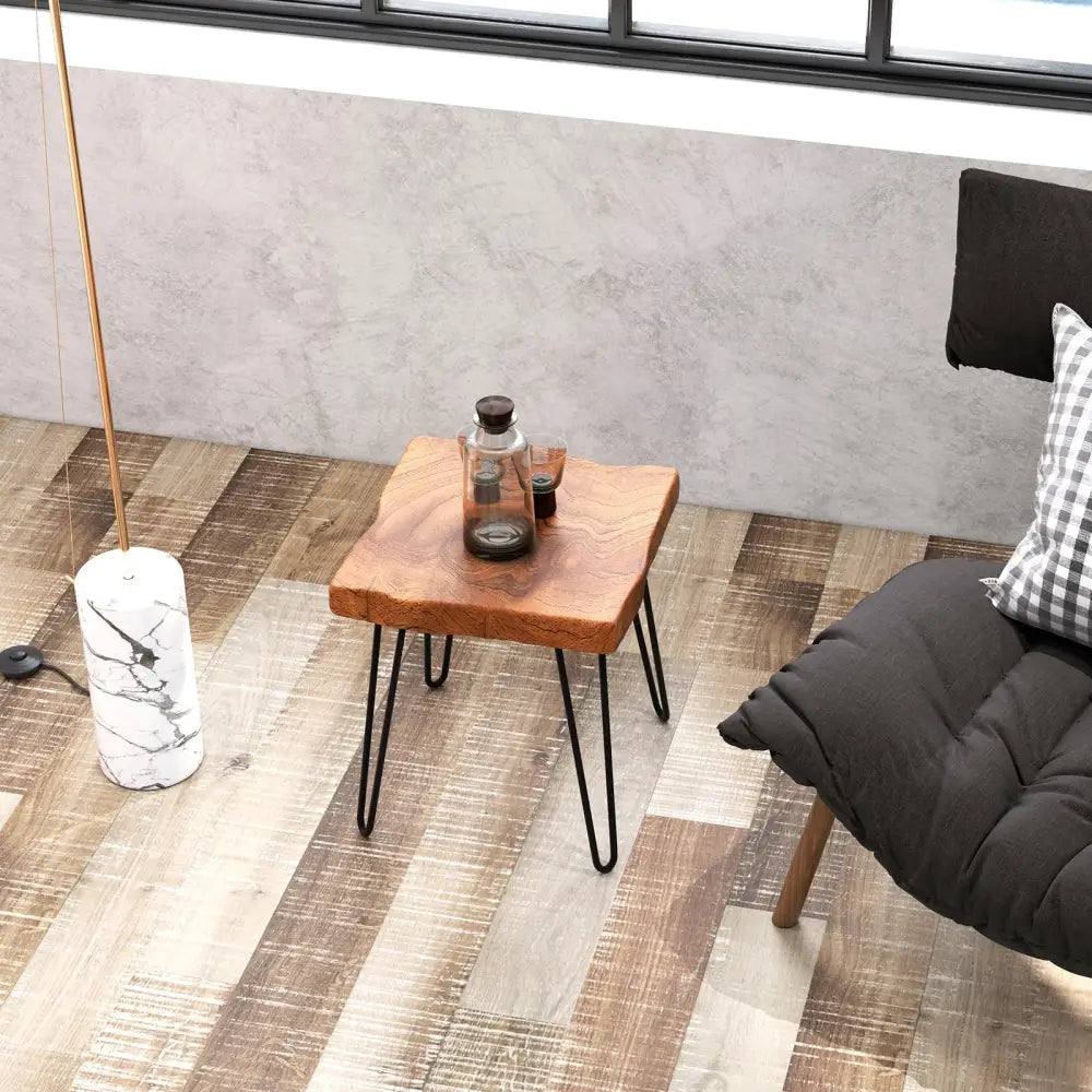 Square Reclaimed Recycled Indonesia Teak Wood End Table - Brown - End & Side Tables