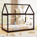 Stable Kids Platform Floor Bed with Roof and Heavy-Duty Slats-Espresso - Espresso - Simple Bed Frame