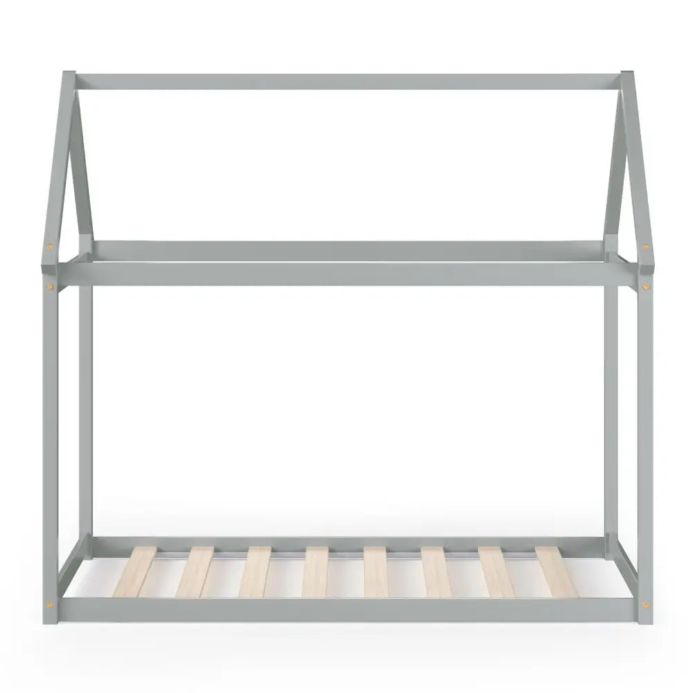 Stable Kids Platform Floor Bed with Roof and Heavy-Duty Slats-Gray - Gray - Simple Bed Frame