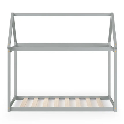 Stable Kids Platform Floor Bed with Roof and Heavy-Duty Slats-Gray - Gray - Simple Bed Frame