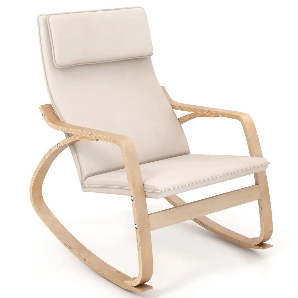 Stable Wooden Frame Leisure Rocking Chair with Removable Upholstered Cushion-Beige - Beige - Recliners