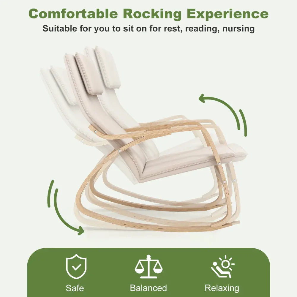 Stable Wooden Frame Leisure Rocking Chair with Removable Upholstered Cushion-Beige - Beige - Recliners