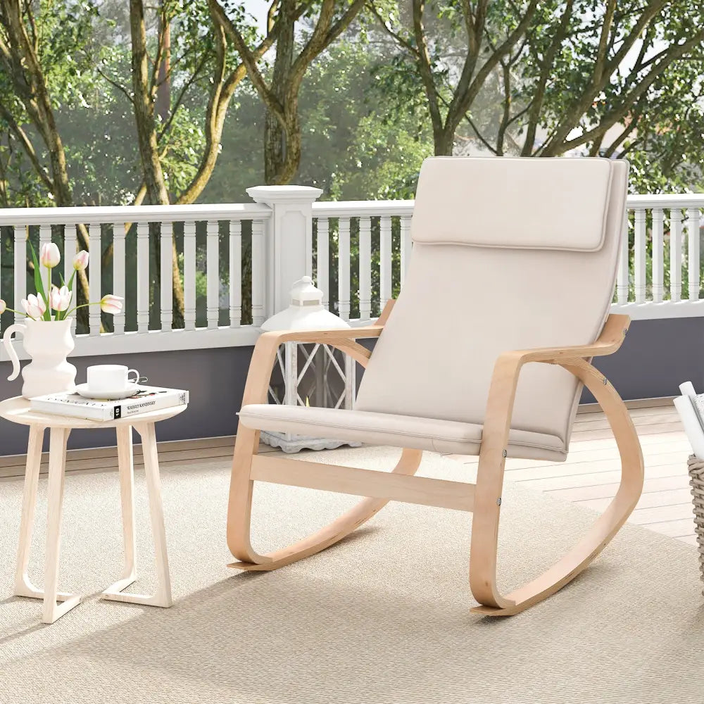 Stable Wooden Frame Leisure Rocking Chair with Removable Upholstered Cushion-Beige - Beige - Recliners