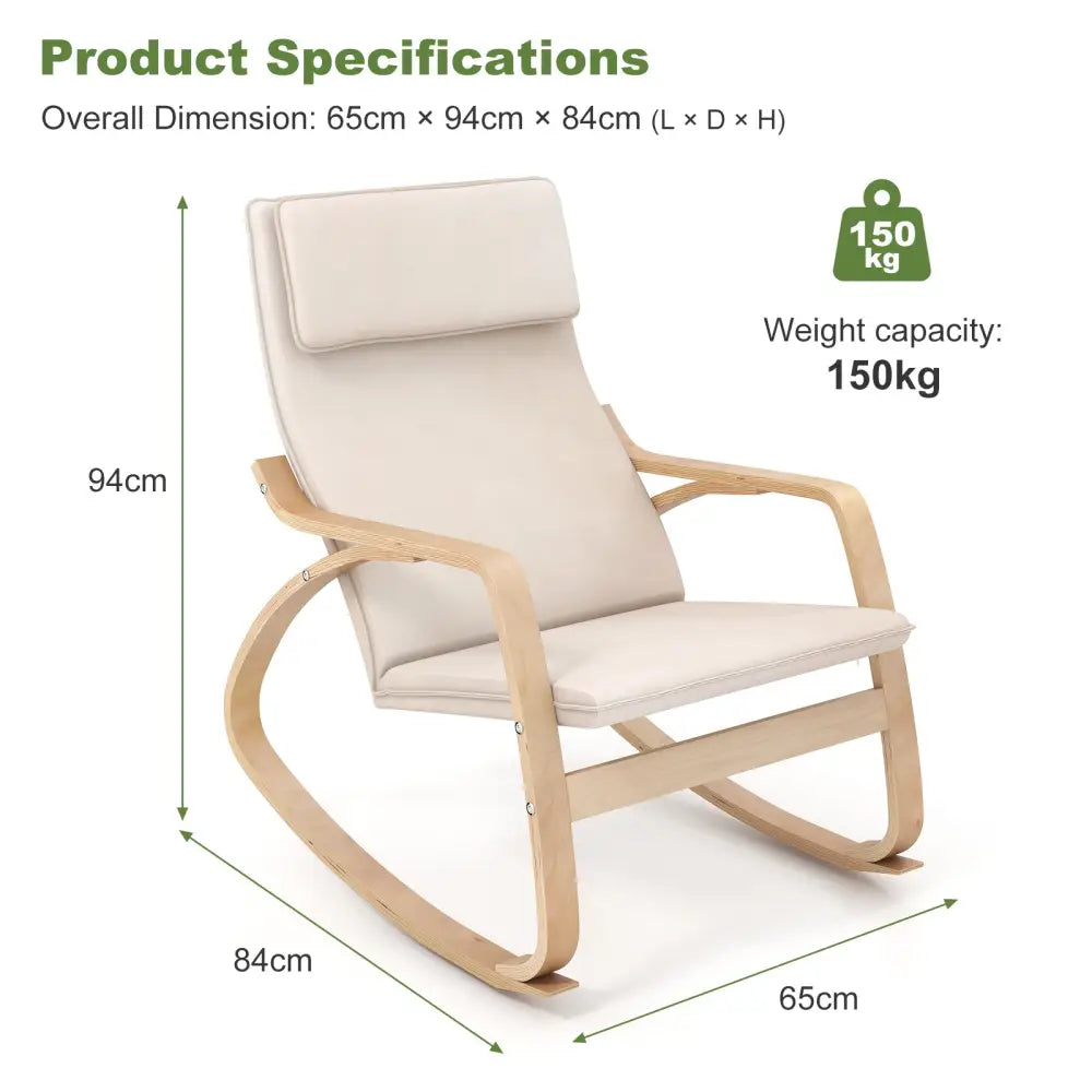 Stable Wooden Frame Leisure Rocking Chair with Removable Upholstered Cushion-Beige - Beige - Recliners