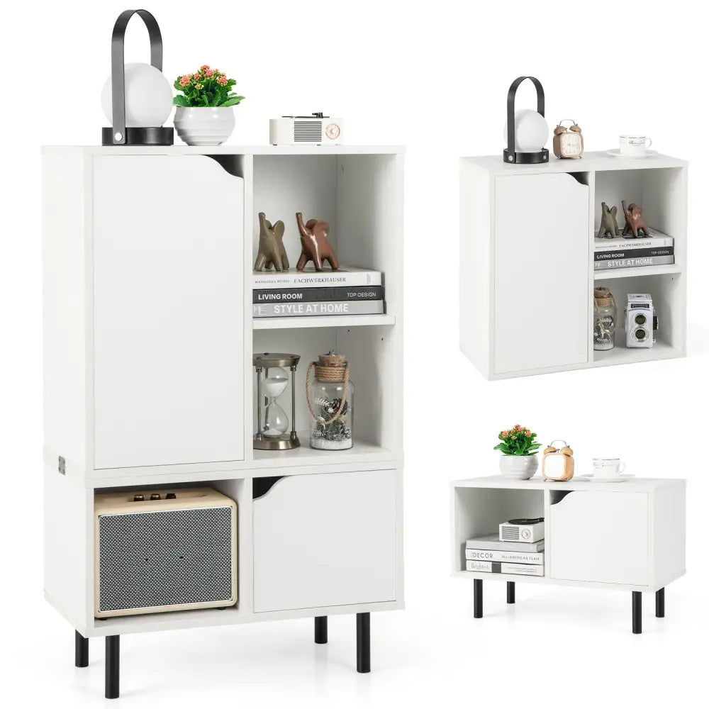Stackable Bookcase with Adjustable Shelf and Cubes-White - White - Bookcases
