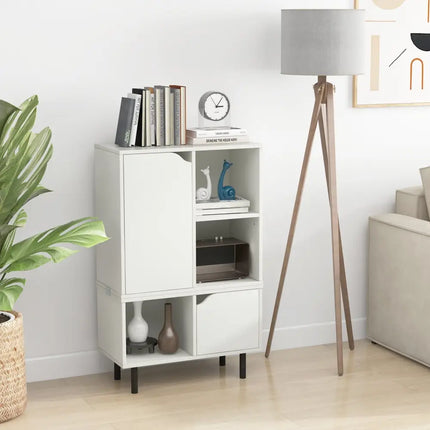 Stackable Bookcase with Adjustable Shelf and Cubes-White - White - Bookcases
