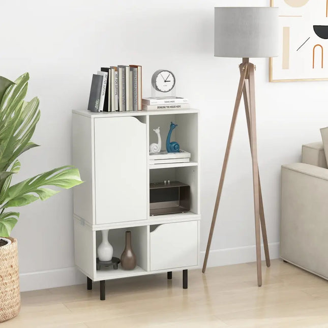 Stackable Bookcase with Adjustable Shelf and Cubes-White - White - Bookcases