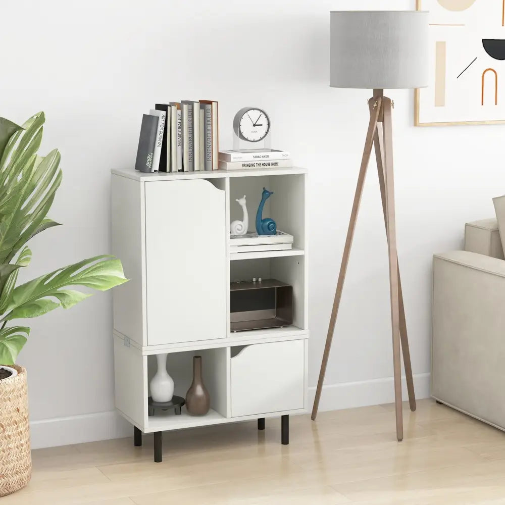 Stackable Bookcase with Adjustable Shelf and Cubes-White - White - Bookcases