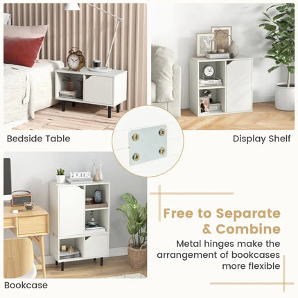 Stackable Bookcase with Adjustable Shelf and Cubes-White - White - Bookcases