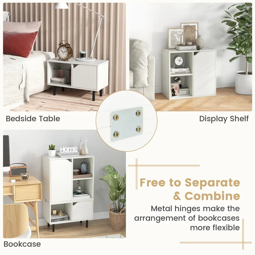 Stackable Bookcase with Adjustable Shelf and Cubes-White - White - Bookcases