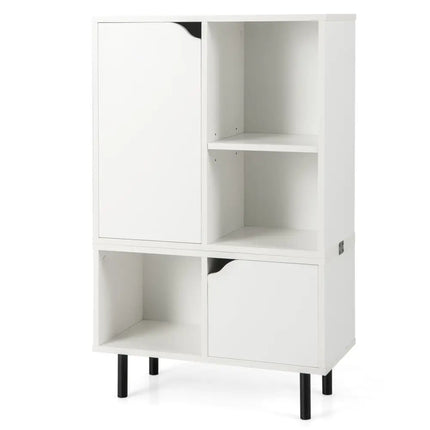 Stackable Bookcase with Adjustable Shelf and Cubes-White - White - Bookcases