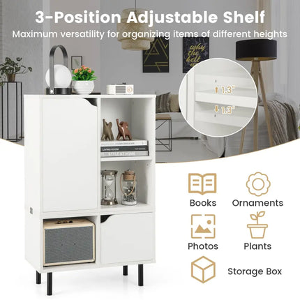 Stackable Bookcase with Adjustable Shelf and Cubes-White - White - Bookcases