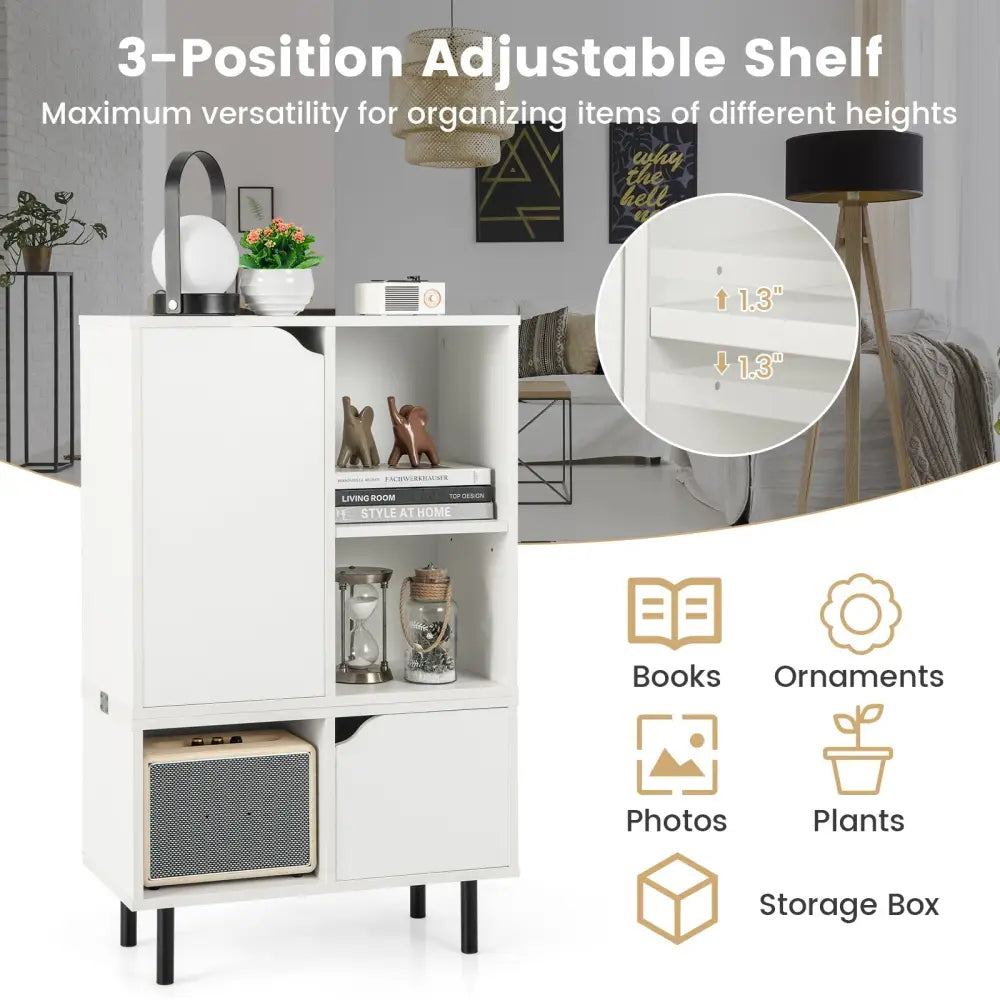 Stackable Bookcase with Adjustable Shelf and Cubes-White - White - Bookcases