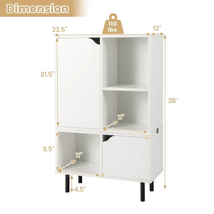 Stackable Bookcase with Adjustable Shelf and Cubes-White - White - Bookcases