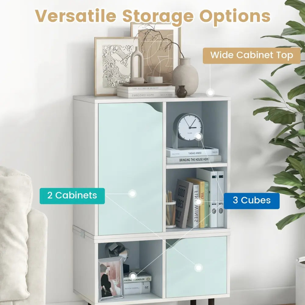 Stackable Bookcase with Adjustable Shelf and Cubes-White - White - Bookcases