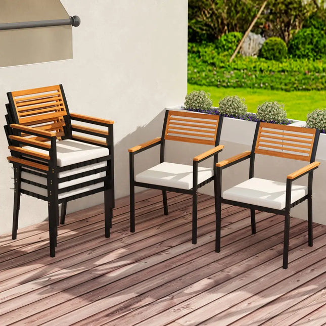 Stackable Patio Dining Chairs Set of 6 with Cushions - Patio Dining Chairs