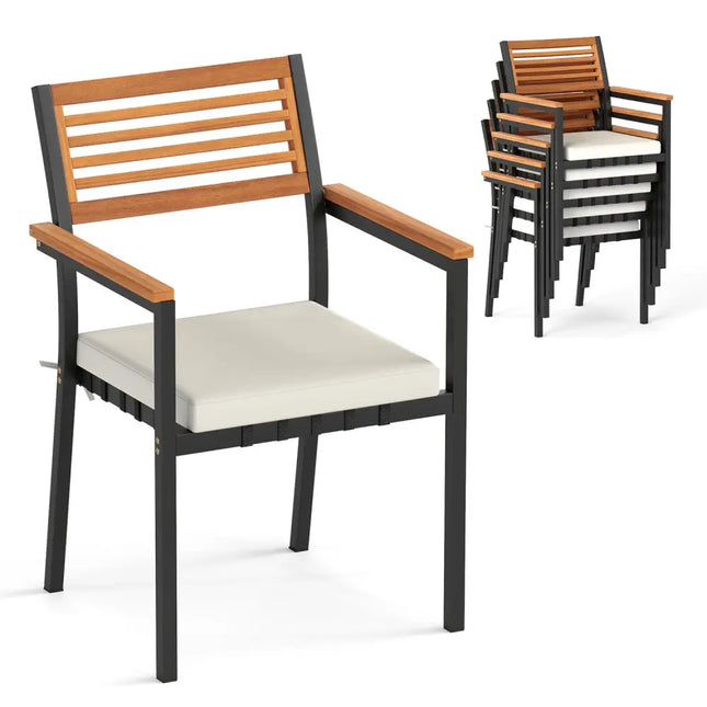Stackable Patio Dining Chairs Set of 6 with Cushions - Patio Dining Chairs