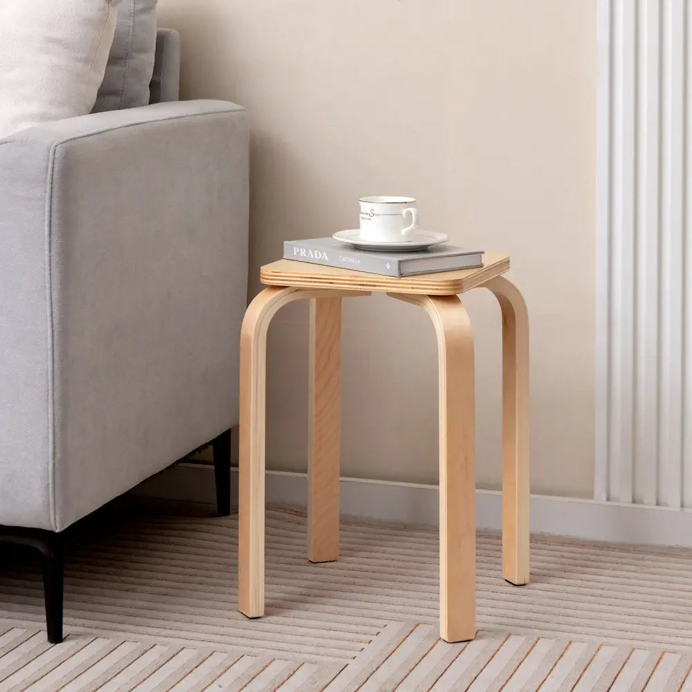 Stackable Stools Set of 4 with Square Top and Rounded Corners-Natural - Natural - Dining Chairs