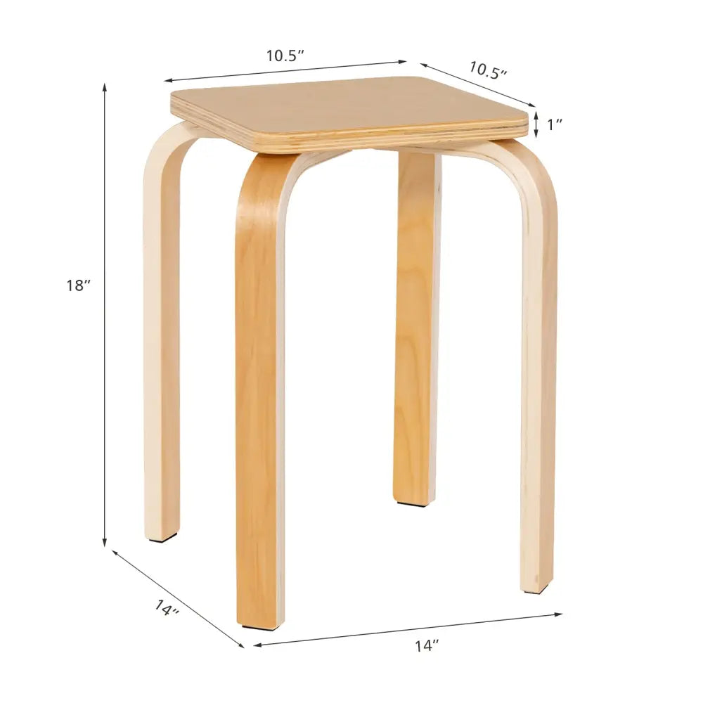 Stackable Stools Set of 4 with Square Top and Rounded Corners-Natural - Natural - Dining Chairs