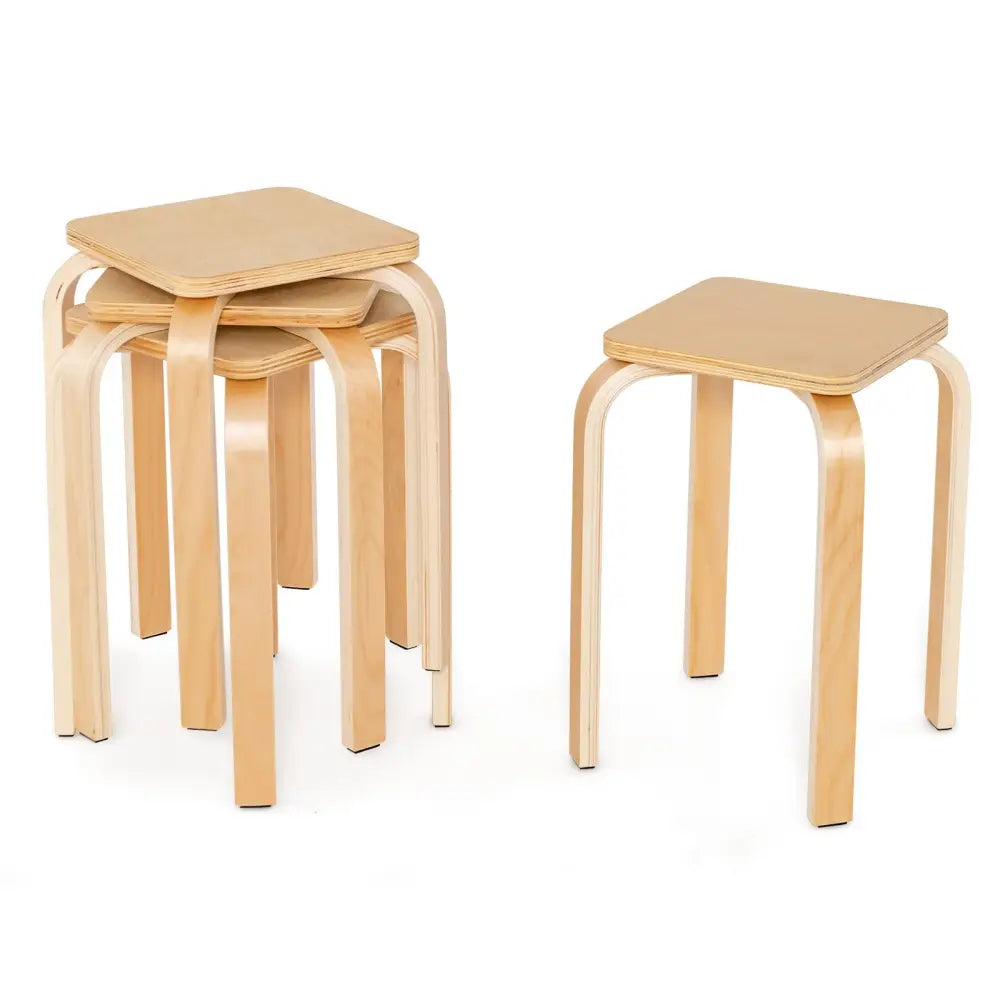 Stackable Stools Set of 4 with Square Top and Rounded Corners-Natural - Natural - Dining Chairs