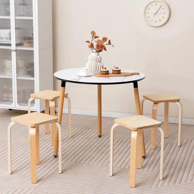 Stackable Stools Set of 4 with Square Top and Rounded Corners-Natural - Natural - Dining Chairs