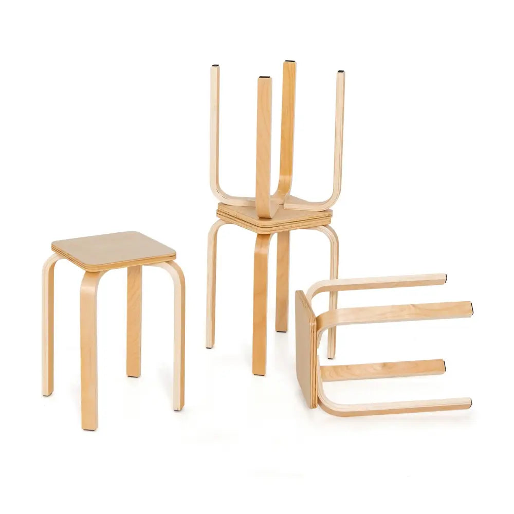 Stackable Stools Set of 4 with Square Top and Rounded Corners-Natural - Natural - Dining Chairs