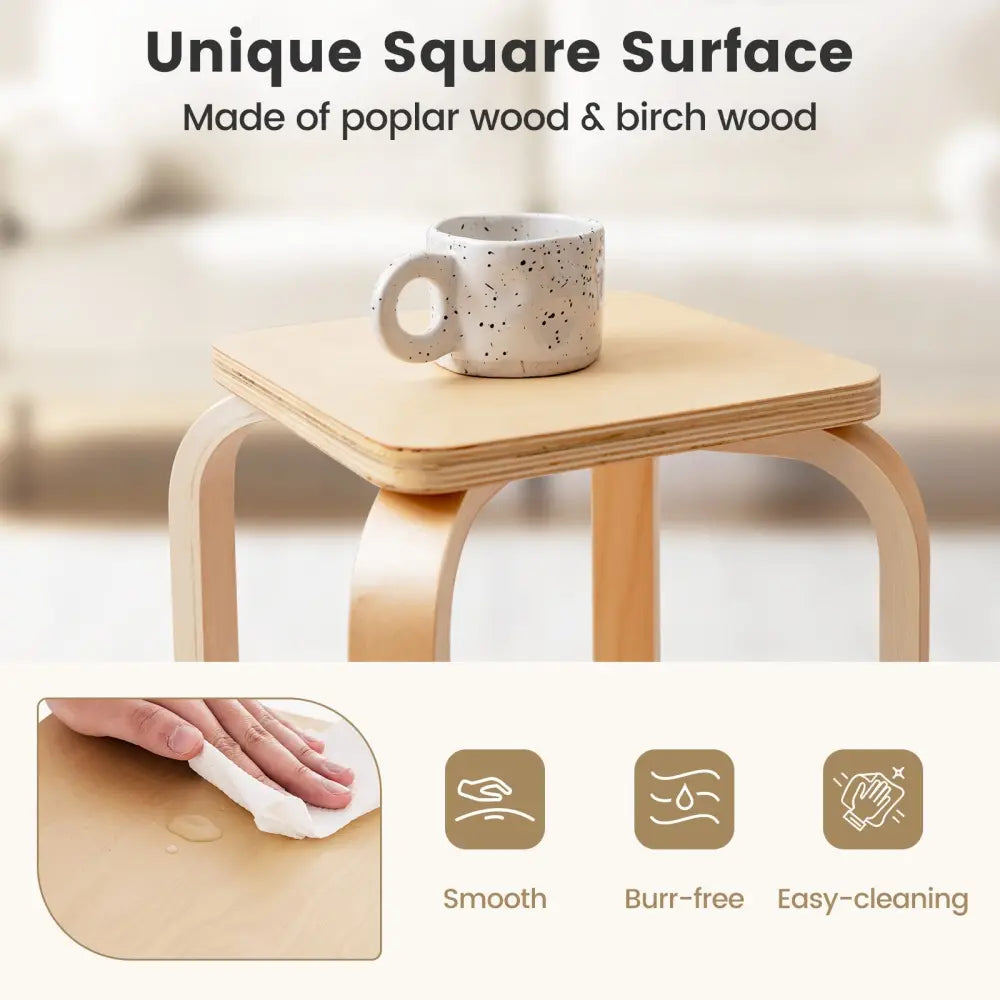 Stackable Stools Set of 4 with Square Top and Rounded Corners-Natural - Natural - Dining Chairs