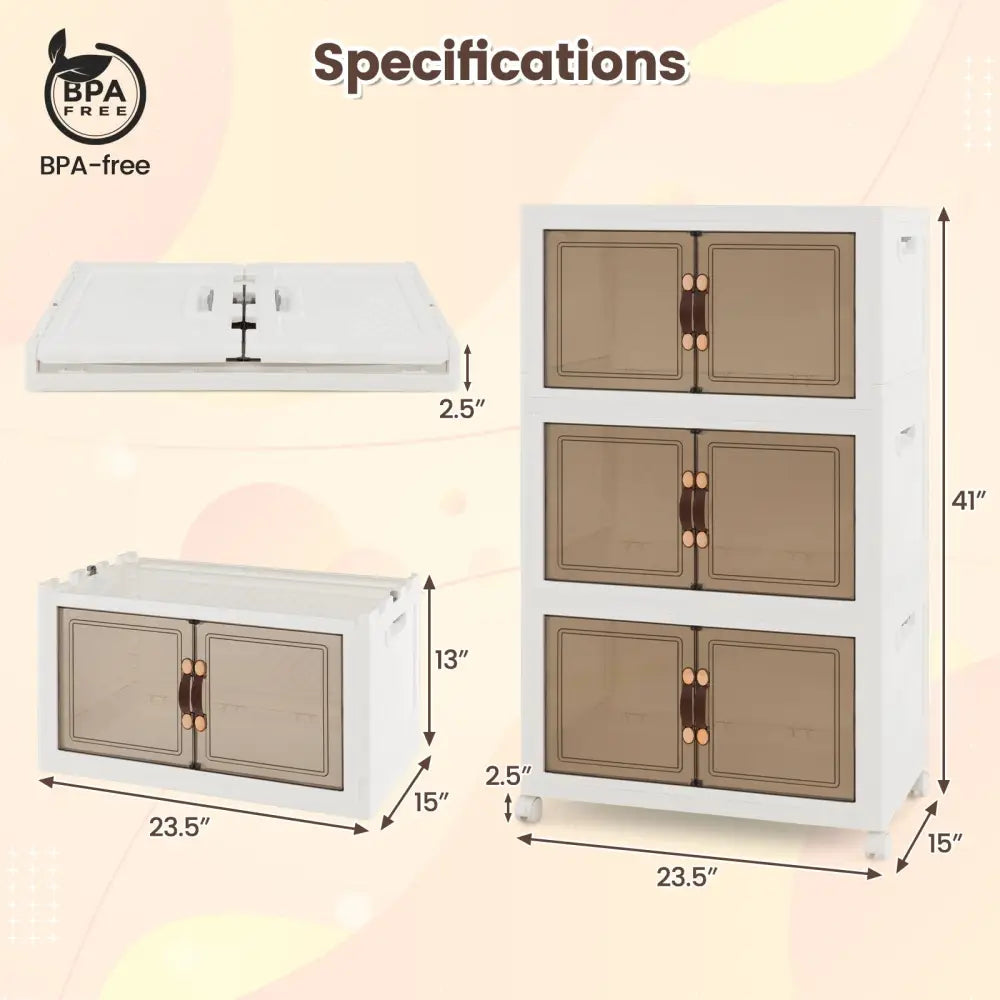 Stackable Storage Bins with Lockable Wheels-3 Pack - White - Cabinets & Chests