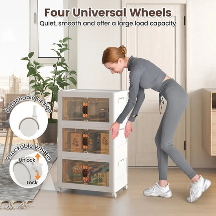 Stackable Storage Bins with Lockable Wheels-3 Pack - White - Cabinets & Chests