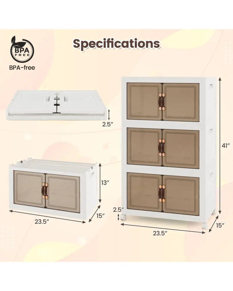 Stackable Storage Bins with Lockable Wheels-3 Pack - White - Cabinets & Chests