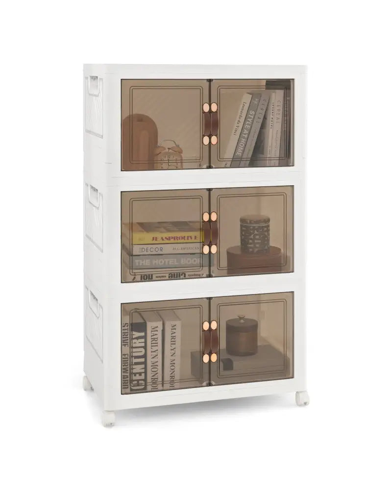 Stackable Storage Bins with Lockable Wheels-3 Pack - White - Cabinets & Chests