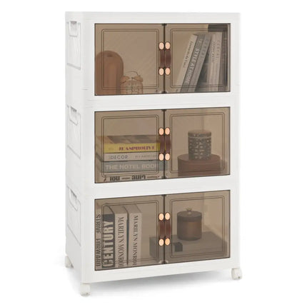 Stackable Storage Bins with Lockable Wheels-3 Pack - White - Cabinets & Chests