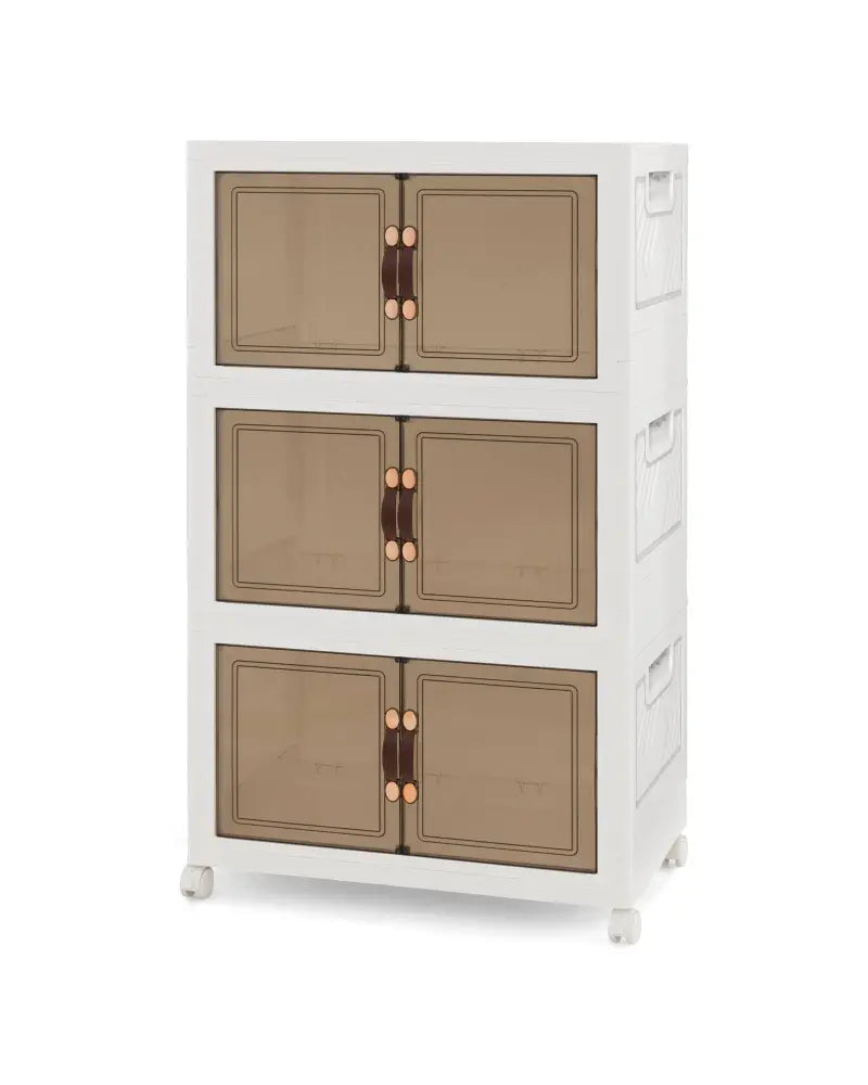 Stackable Storage Bins with Lockable Wheels-3 Pack - White - Cabinets & Chests
