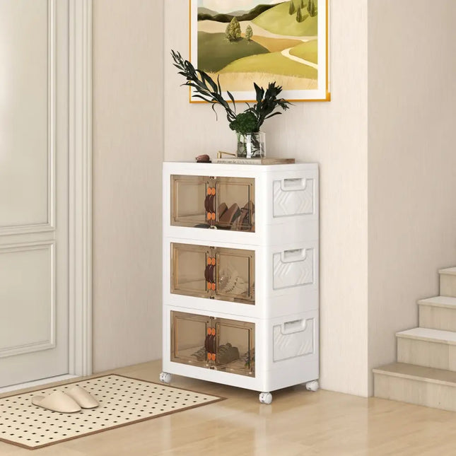 Stackable Storage Bins with Lockable Wheels-3 Pack - White - Cabinets & Chests