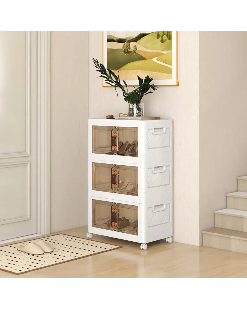 Stackable Storage Bins with Lockable Wheels-3 Pack - White - Cabinets & Chests