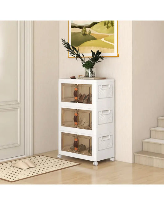 Stackable Storage Bins with Lockable Wheels-3 Pack - White - Cabinets & Chests