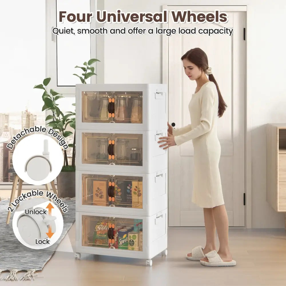 Stackable Storage Bins with Lockable Wheels-4 Pack - White - Cabinets & Chests