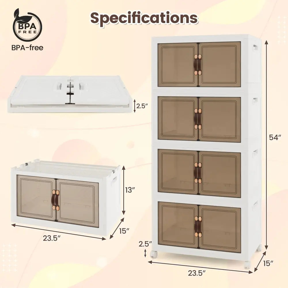 Stackable Storage Bins with Lockable Wheels-4 Pack - White - Cabinets & Chests