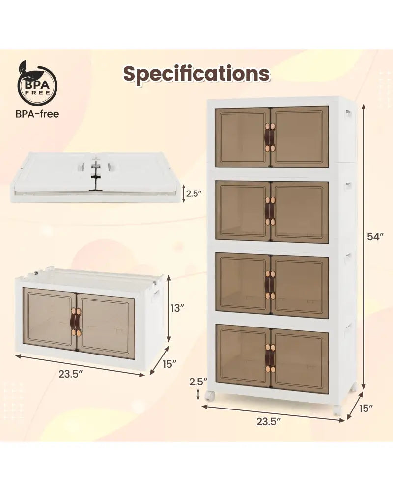 Stackable Storage Bins with Lockable Wheels-4 Pack - White - Cabinets & Chests