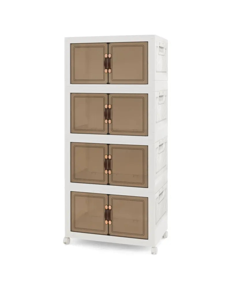 Stackable Storage Bins with Lockable Wheels-4 Pack - White - Cabinets & Chests