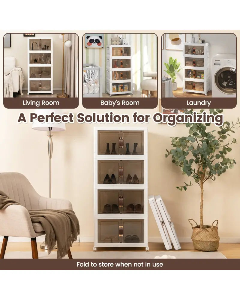 Stackable Storage Bins with Lockable Wheels-4 Pack - White - Cabinets & Chests