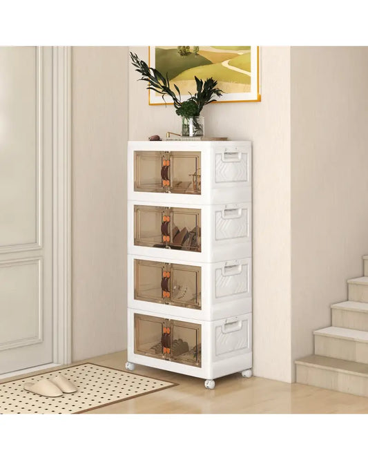 Stackable Storage Bins with Lockable Wheels-4 Pack - White - Cabinets & Chests