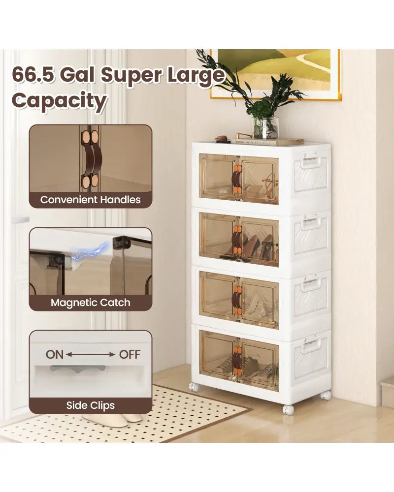 Stackable Storage Bins with Lockable Wheels-4 Pack - White - Cabinets & Chests