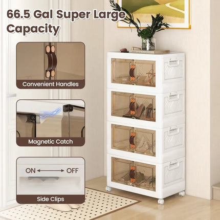 Stackable Storage Bins with Lockable Wheels-4 Pack - White - Cabinets & Chests