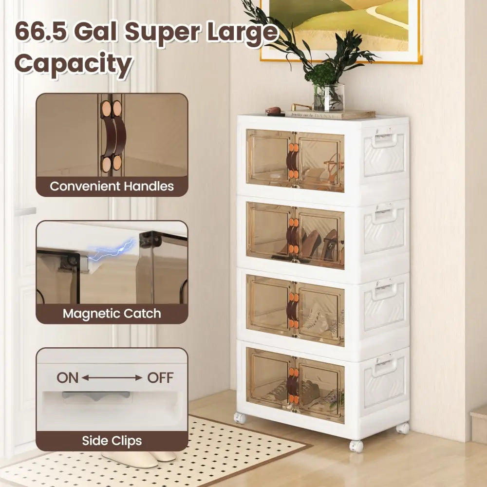 Stackable Storage Bins with Lockable Wheels-4 Pack - White - Cabinets & Chests