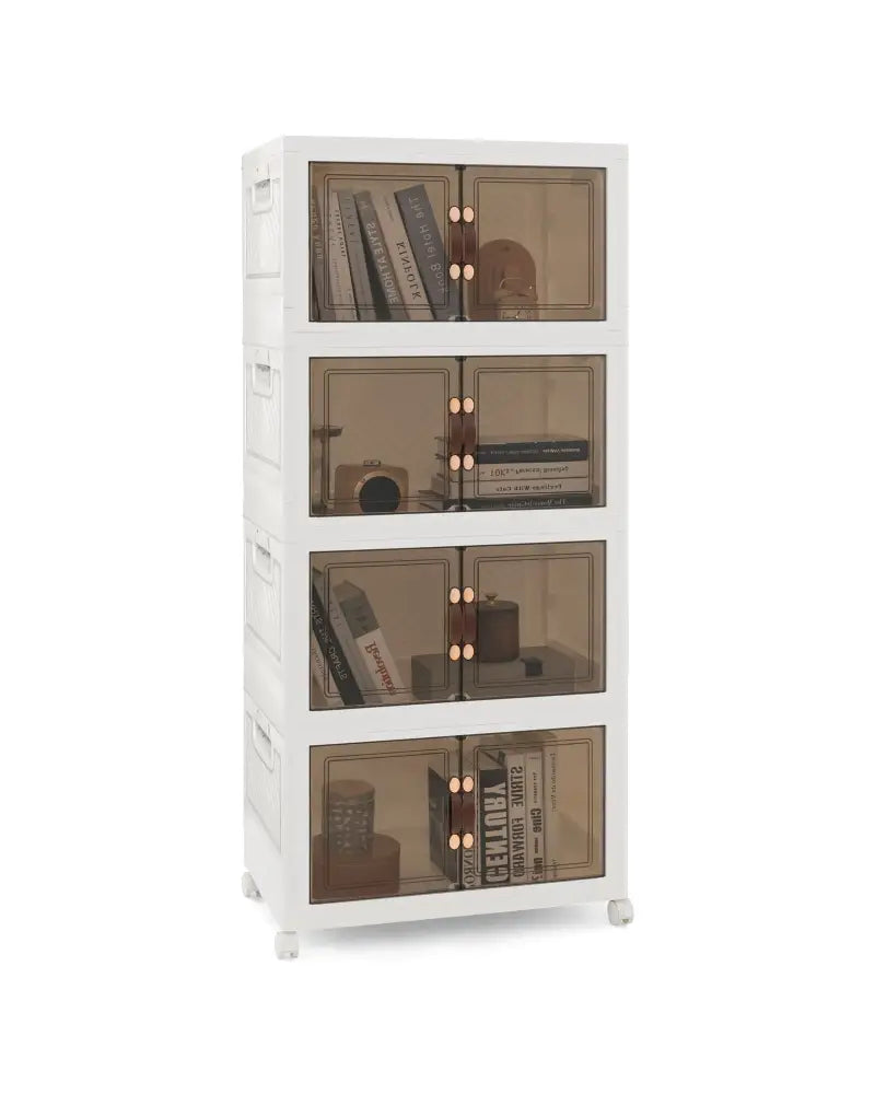 Stackable Storage Bins with Lockable Wheels-4 Pack - White - Cabinets & Chests