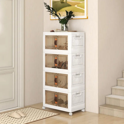Stackable Storage Bins with Lockable Wheels-4 Pack - White - Cabinets & Chests