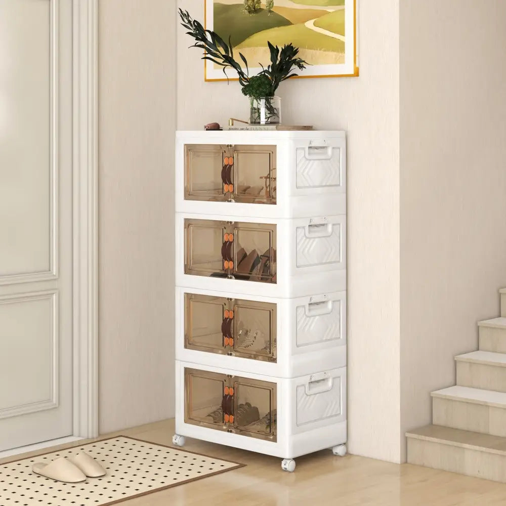 Stackable Storage Bins with Lockable Wheels-4 Pack - White - Cabinets & Chests