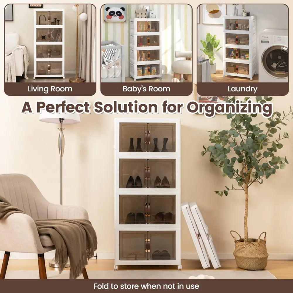 Stackable Storage Bins with Lockable Wheels-4 Pack - White - Cabinets & Chests