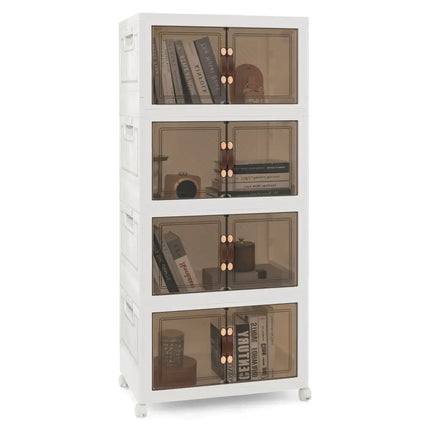 Stackable Storage Bins with Lockable Wheels-4 Pack - White - Cabinets & Chests